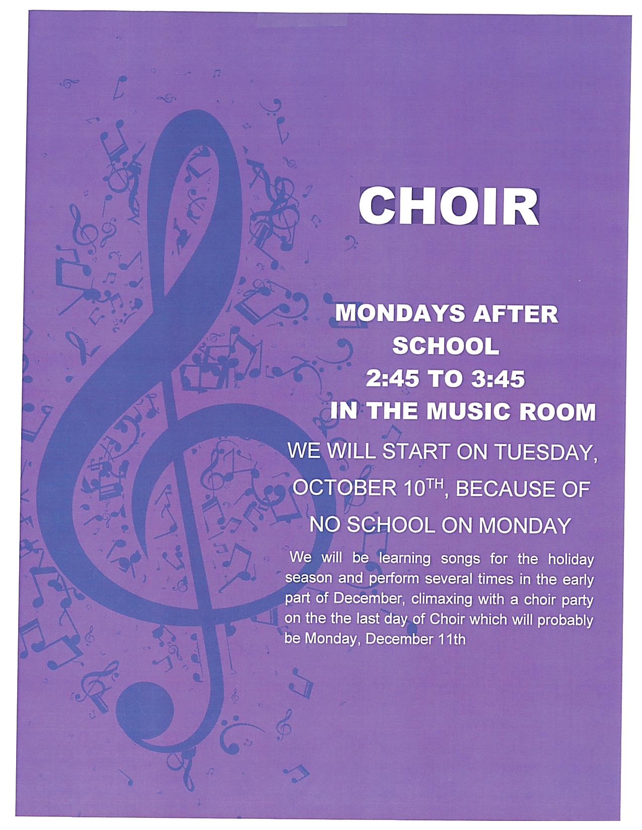 LIS Choir Club 2:45 to 3:45 Mondays